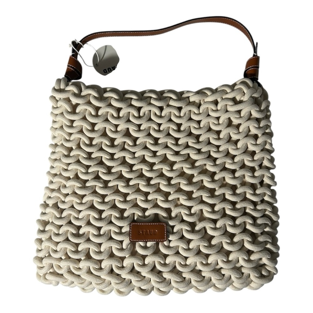 STAUD Corda Cream and Brown Leather-trimmed Rope Bag - Picture 8 of 11